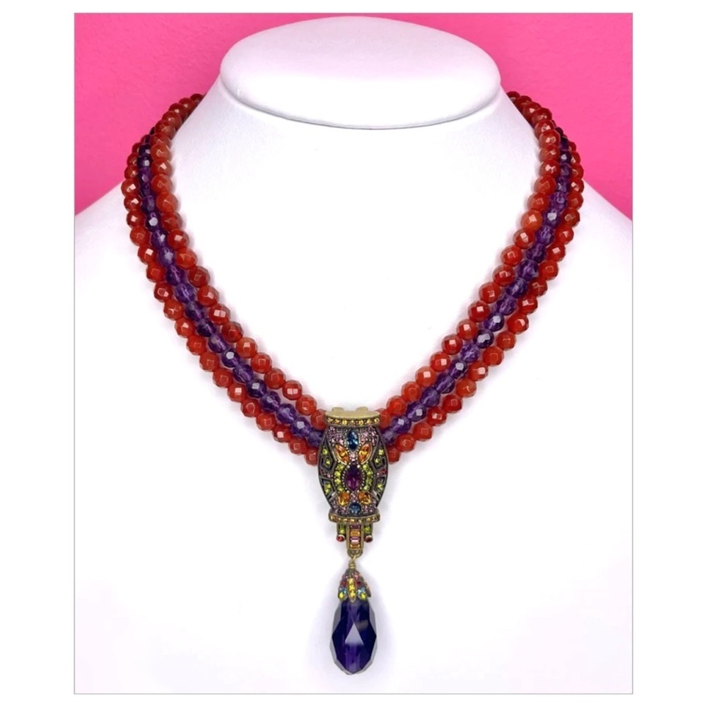Vintage Heidi Daus Carnelian And Crystal Art Deco Statement Necklace